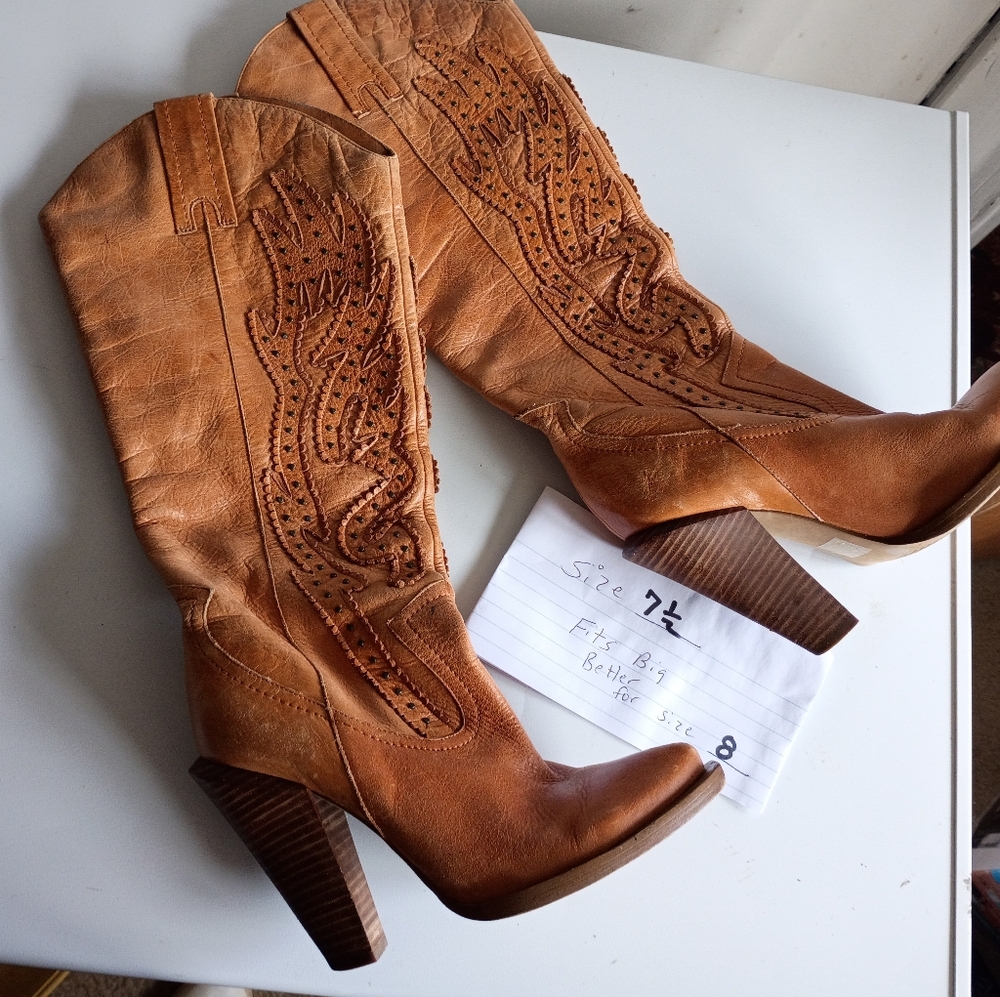 Vintage Y2k Jessica Simpson Cowboy Knee High Heels Boots 8 Western Boho